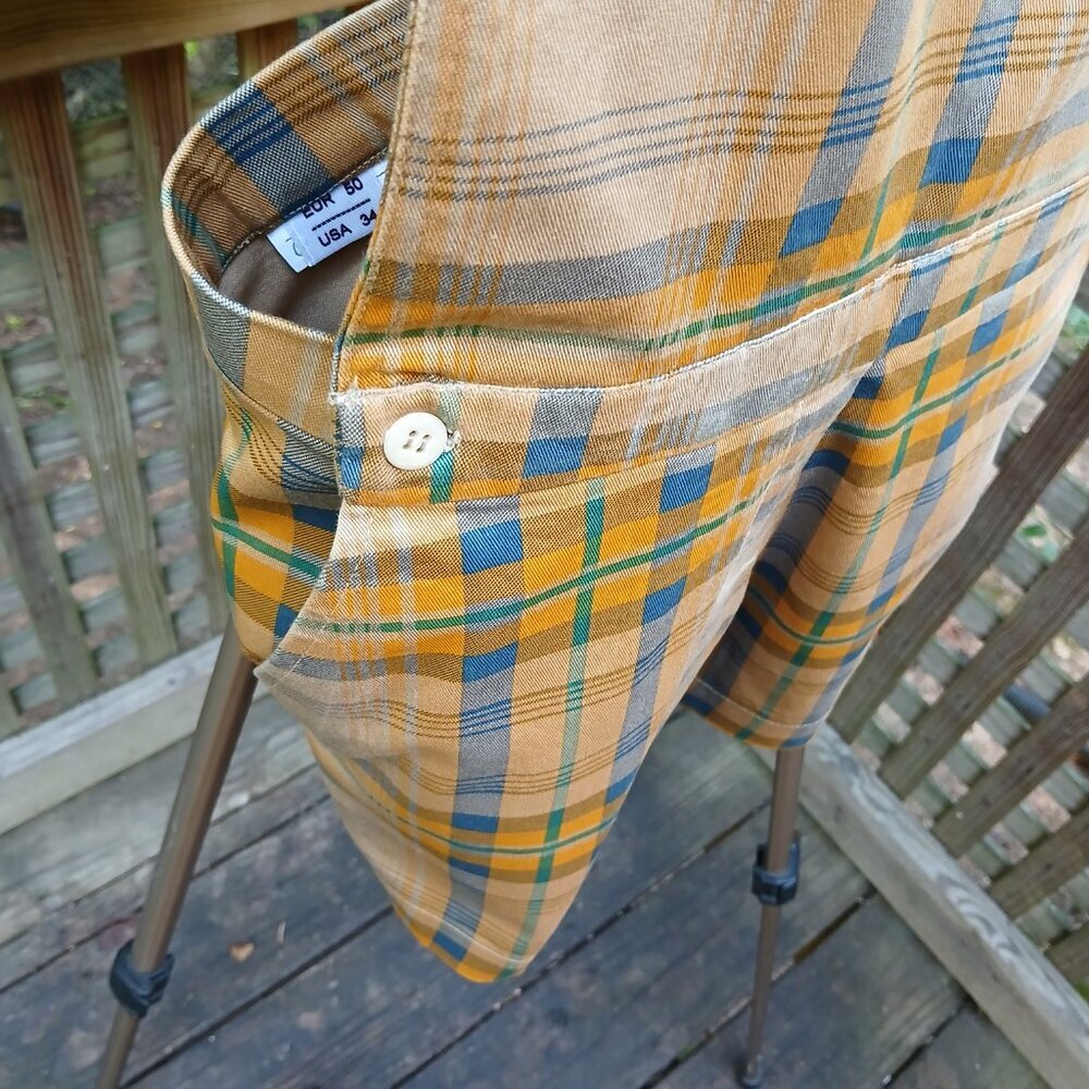 Italian Denim Autumn Colors Tartan Plaid Shortalls New. Cute! Sz 26/US / EU44 - Picture 2 of 11